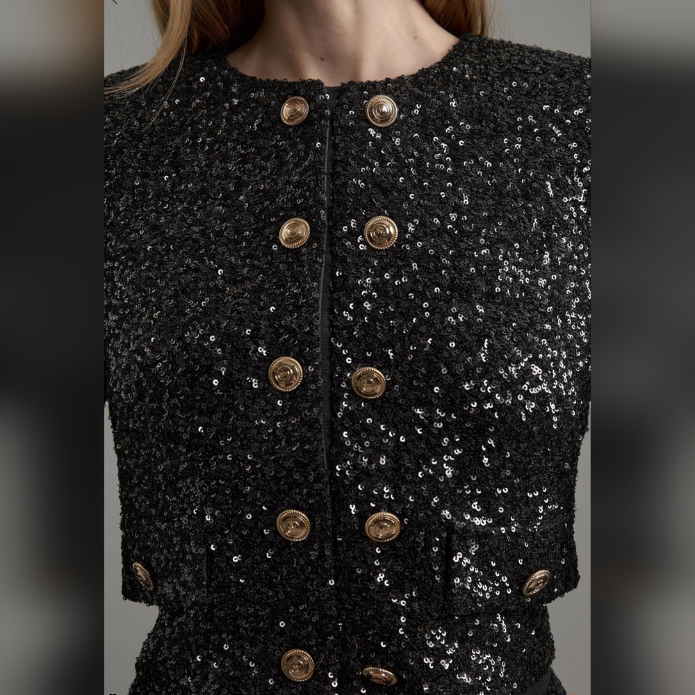 Karen Millen Black Sequin Long Sleeve Dress - Picture 4 of 11